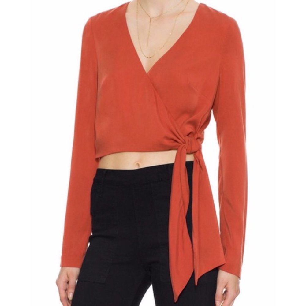 Intermix Whitney Wrap V Neck Crop Long Sleeve Top